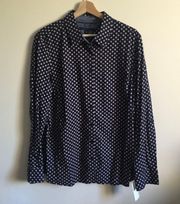 Tommy Hilfiger Navy Blue Polka Dot Square Classic Fit Business Button Down Shirt