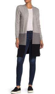 JOSEPH A Textured Color block Stripe Knit Cardigan XS Grey Combo