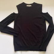 Milly black knit cold shoulder fitted sweater, size XS