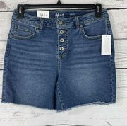 Style & Co Jean Shorts Hi-Rise Button Fly Raw Frayed Hems Pockets Medium Wash