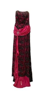 Tiffany Designs sequin strapless pink and black floral gown size 2