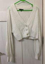 white fuzzy cropped cardigan 