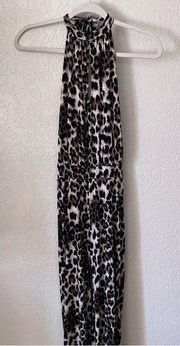 Animal Print Halter Flare Leg Jumpsuit