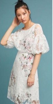 Anthropologie x Tracy Reese Guiana Floral Lace Puff Sleeve Dress