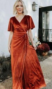 Baltic Born Copper Rust Meghan Velvet Wrap Maxi short sleeve Dress size small