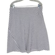 Womyn Raw Edge Skirt 10 White Navy Geometrical Stripes Side Zipper A-Line