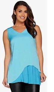 H by Halston Woven Sleeveless Tunic with Pleated Detail Surf Blue Size 12