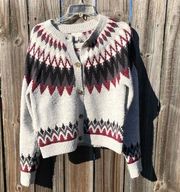 Lucky Brand Grey Fair Isle Cardigan Sweater S