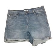 Frayed Hem Stretch Denim Shorts Blue 3XL