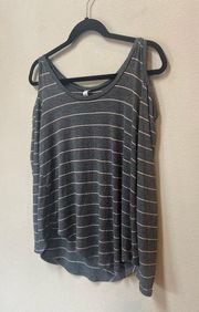 Love Charm Women’s Gray Striped Cold Shoulder Lightweight Long Sleeve Shirt L