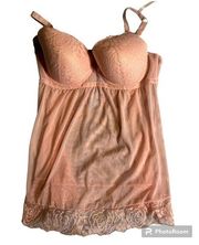 Daisy Fuentes 1X pink lace sheer push-up babydoll