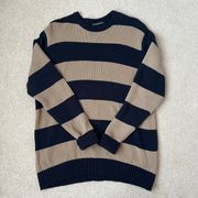 Brandy Melville beige and navy brianna striped sweater