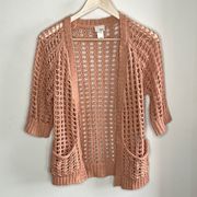 DAYTRIP SMALL PINK PEACH COLORED OPEN FRONT KNIT SWEATER