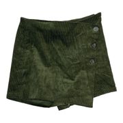 Love Tree Corduroy Skort Olive Green Asymmetrical Hem Side Buttons Size Small