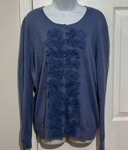 Lord & Taylor Cotten Beads on silk Flower cardigan sweater size XL