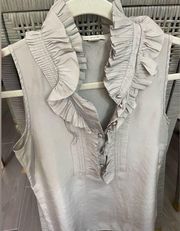 JCrew gray silver satin ruffle sleeveless blouse