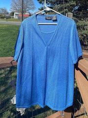 Women Vintage Katie Lee 
Short Sleeve Blue Double Layer Blouse Shirt