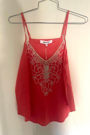 Pink coral spaghetti strap blouse top lace  size small