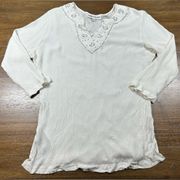 Cathy Daniels Women’s Size S 3/4 Sleeve Embroidered V-neck Blouse