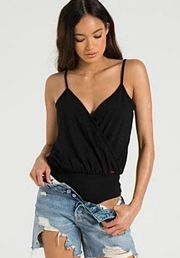 Black Wrap Cami Thong Bodysuit Top