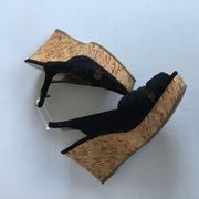 Nine West AMORL wedge singleback sandal Black Fabric Womens Size 10M Sho…