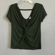 No Boundaries Green Knotted Open Front Crop Top