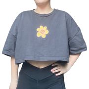 Grey Cropped Quicksliver Flower T-Shirt