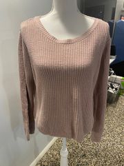 pink ribbon knit lace up sweater