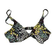 Anthropologie Allihop Womens Small Floral Tie Front Bikini Top Adjustable Straps