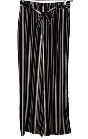 NEW Adrienne Vittadini Wide Leg Trouser Pants Black White Red Striped Size 6