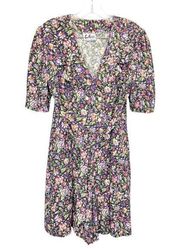 Vintage LA GAL Floral Romper S Multicolor Pearl Buttons V-Neck Belted Tie Front