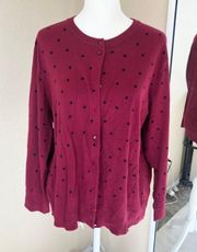 Cable & Gauge Burgundy Polka Dot Button Up Long Sleeve Cardigan Sweater