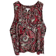 Denim Co Plus Size 3X Tank Top Red Black Paisley Print Sleeveless Stretch 1539