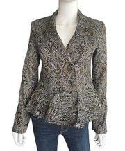 Lord & Taylor gold paisley embroidered ruffle peplum blazer jacket size 4