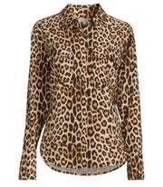 Good American Leopard Flap Pocket Button Down Shirt Size 2 Womens Medium