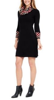 Black Plaid Red Sweater Dress XL Preppy Cowl Neck