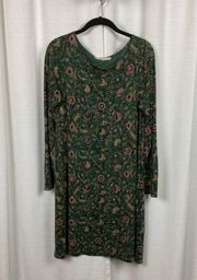 Peruvian Connection Green Floral Orla Long Sleeve T-Shirt Dress Sz.M