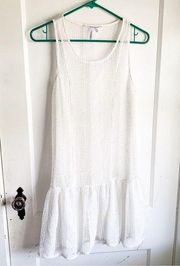 BCBGeneration White Open Knit Crocheted See Through Cover Up Slip Dress Size M