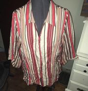 Lane Bryant striped linen retro button down top