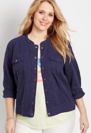 Maurice's  linen Blend Eyelet Sleeve Utility Jacket Blue 1