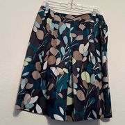Ann Taylor Navy Floral Print Pleated Knee Length Skirt  Size 10