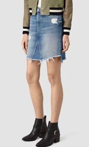 All Saints Women's Distressed Denim Assymetrical Mini Skirt