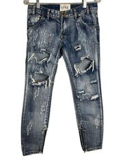 One Teaspoon Trashed Free Birds Jeans Blue Acid Wash Highly Destroyed