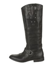 Kate Tall Studded Leather Moto Boots - Black - 38