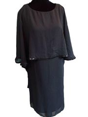 NEW Coldwater Creek Black Sheer Chiffon Cape Sequin Formal Evening Midi Dress