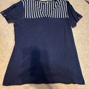 Karen Scott Navy Blue Striped Blouse Tee Medium