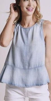 Cloth & Stone Blue Chambray Denim Open Back Peplum Sleeveless Tank Top Small