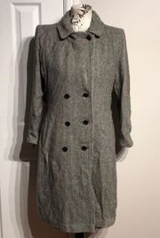 Klein Vintage Wool Peacoat Military Double Breast Print Striped L