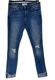 DL1961 SZ 27 Florence Instasculpt Cropped Jeans Mid-Rise Zip-Fly Distressed Cuff