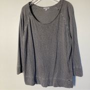 James Perse Size 3 Top French Terry Raglan Sweatshirt Heather Grey Distressed